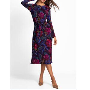 Johnny Was Size 1X Boho Black Floral Long Sleeve Tie Front Maxi Dress Stretch